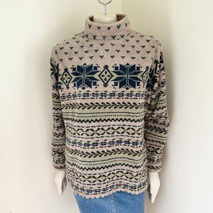 L.L. BEAN Mock Neck Fair Isle Pullover Teddy Sweater Long sleeve SZ L
